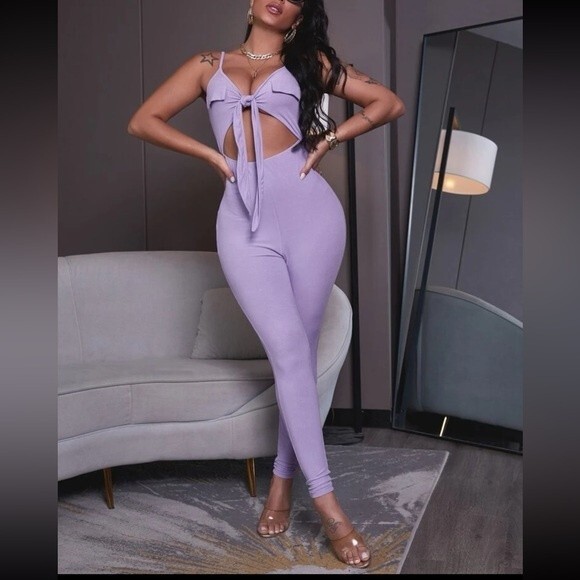Lavender catsuit jumpsuit Sexy Size Large Stretch Club Party Stripper purple - Picture 1 of 2